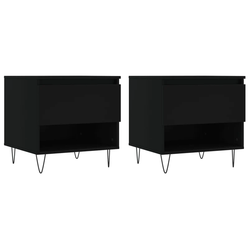 Lot de 2 tables de chevet appoint avec tiroir 50 x 46 x 50 cm bois d'ingénierie noir et métal DEC040415