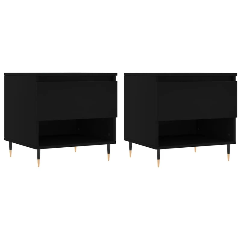Lot de 2 tables de chevets avec tiroir 50 x 46 x 50 cm bois d'ingénierie noir et métal DEC040414