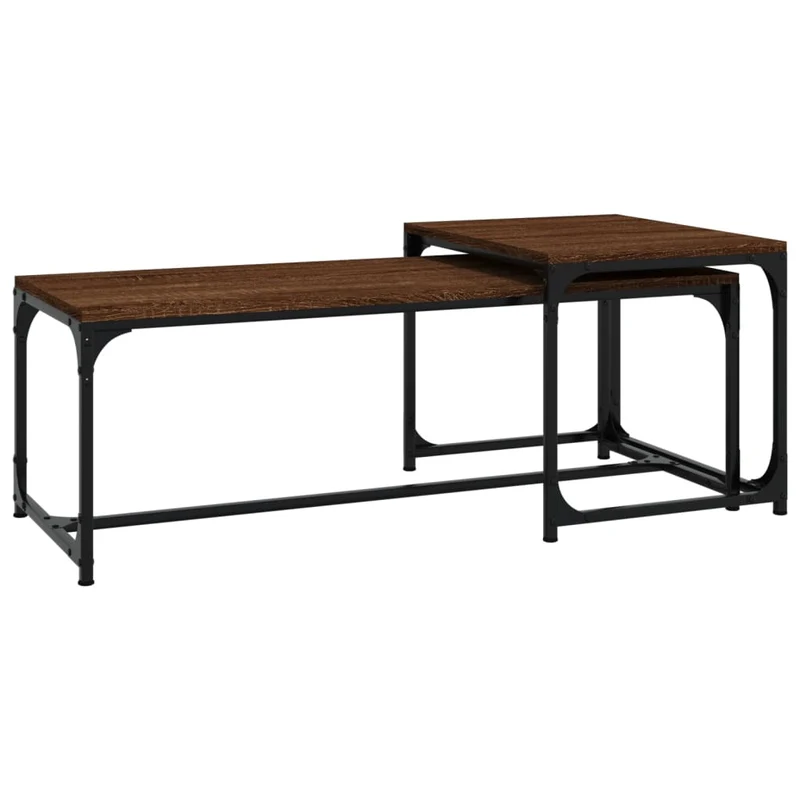 Lot de 2 tables basse style industriel en bois d'ingénierie marron et acier DEC040373