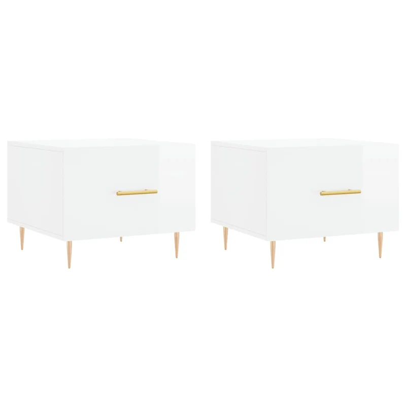 Lot de 2 tables basses d'appoint avec tiroir 50 x 50 x 40cm bois d'ingénierie blanc et fer DEC040335