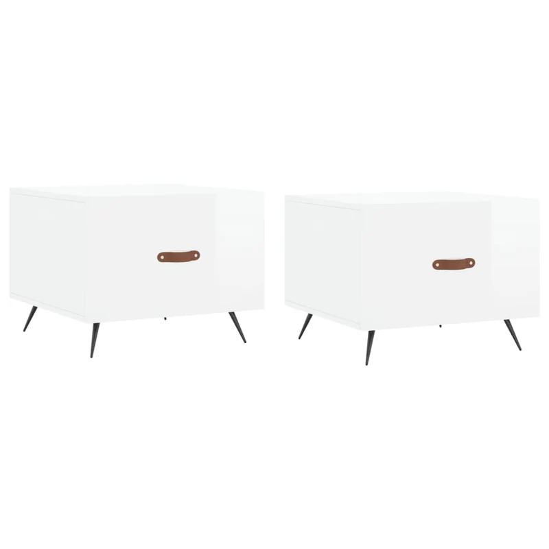 Lot de 2 tables basses d'appoint avec tiroir 50 x 50 x 40cm bois d'ingénierie blanc et fer DEC040334