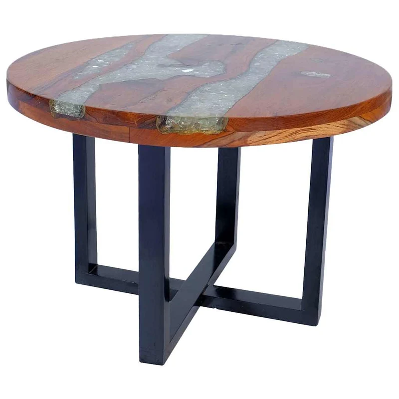 Table d'appoint design rustique en teck résine diamètre 60 cm multicolore DEC040182