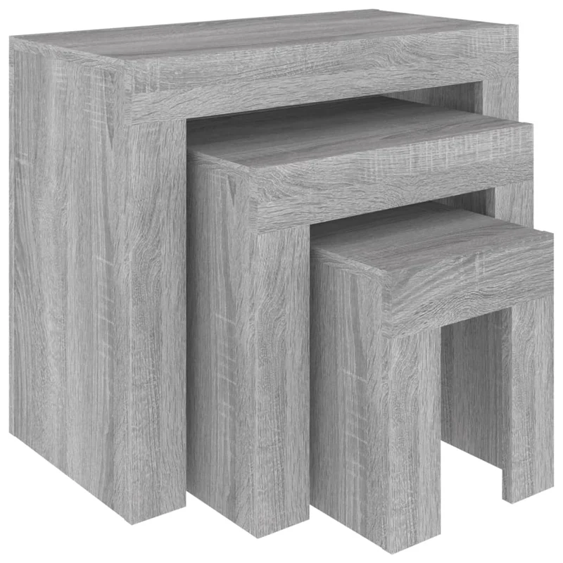 Lot de 3 tables d'appoint gigognes en bois d'ingénierie gris DEC040569