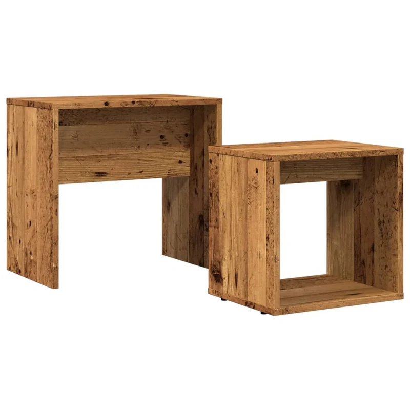 Lot de 2 tables d'appoint gigognes en bois d'ingénierie marron effet vieilli DEC040528