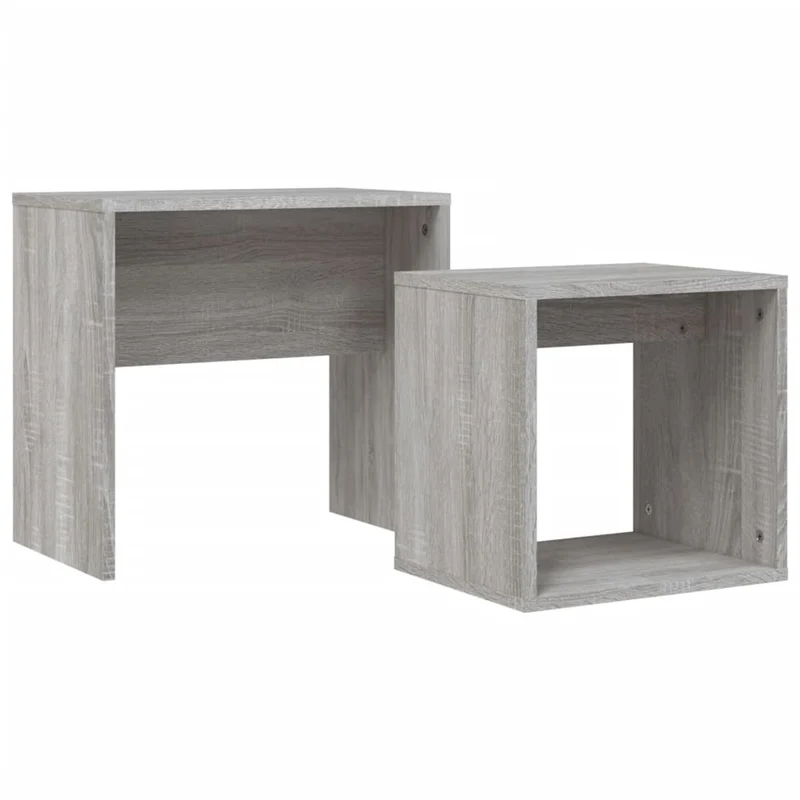 Set de 2 tables d'appoint gigognes en bois d'ingénierie gris DEC040525