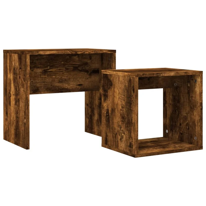 Lot de 2 tables d'appoint gigognes en bois d'ingénierie marron DEC040497