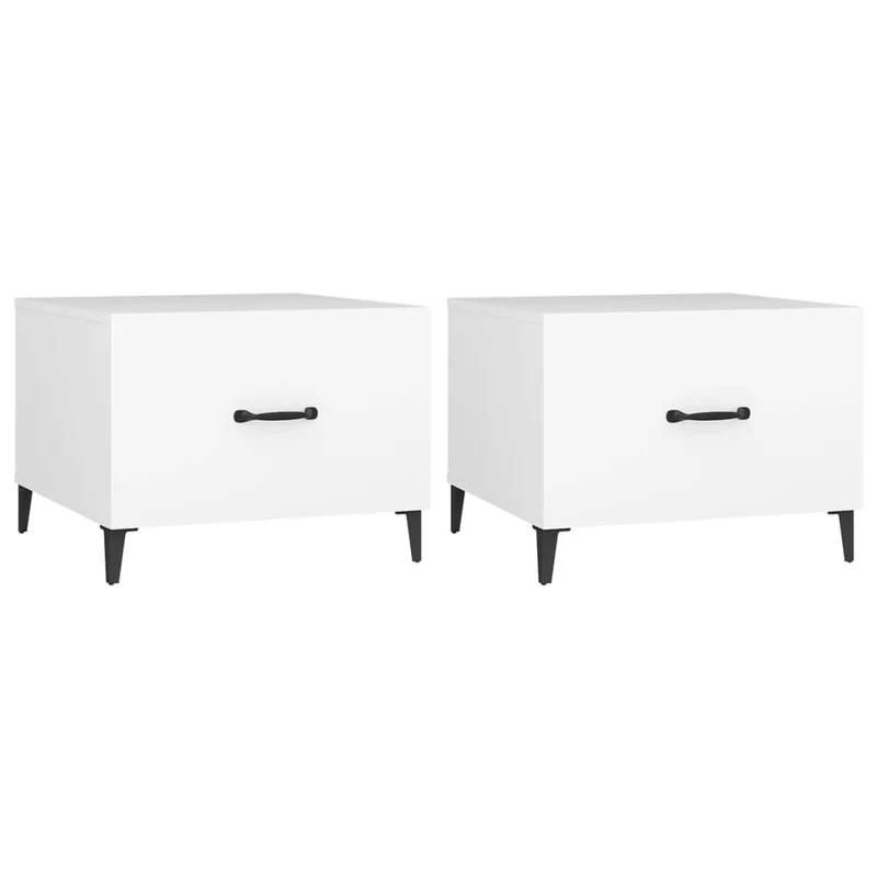 Lot de 2 tables de chevets avec pieds en métal noir et bois d'ingénierie blanc 50 x 50 x 40 cm DEC040479