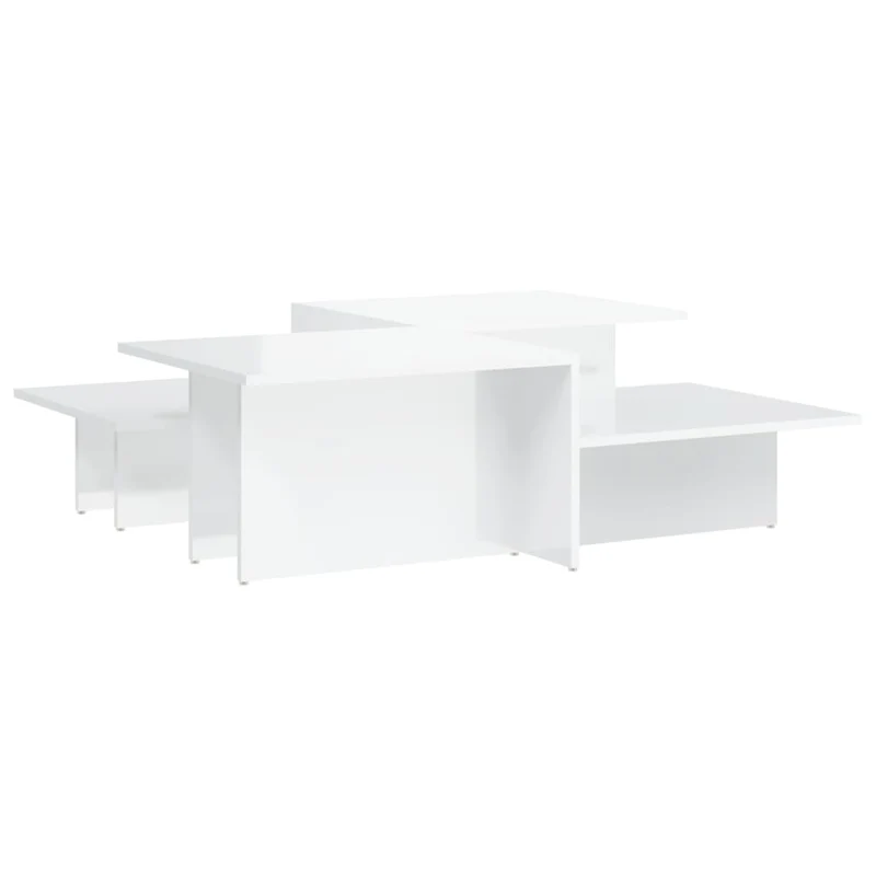 Lot de 2 tables basses de salon en bois d'ingénierie blanc brillant DEC040336