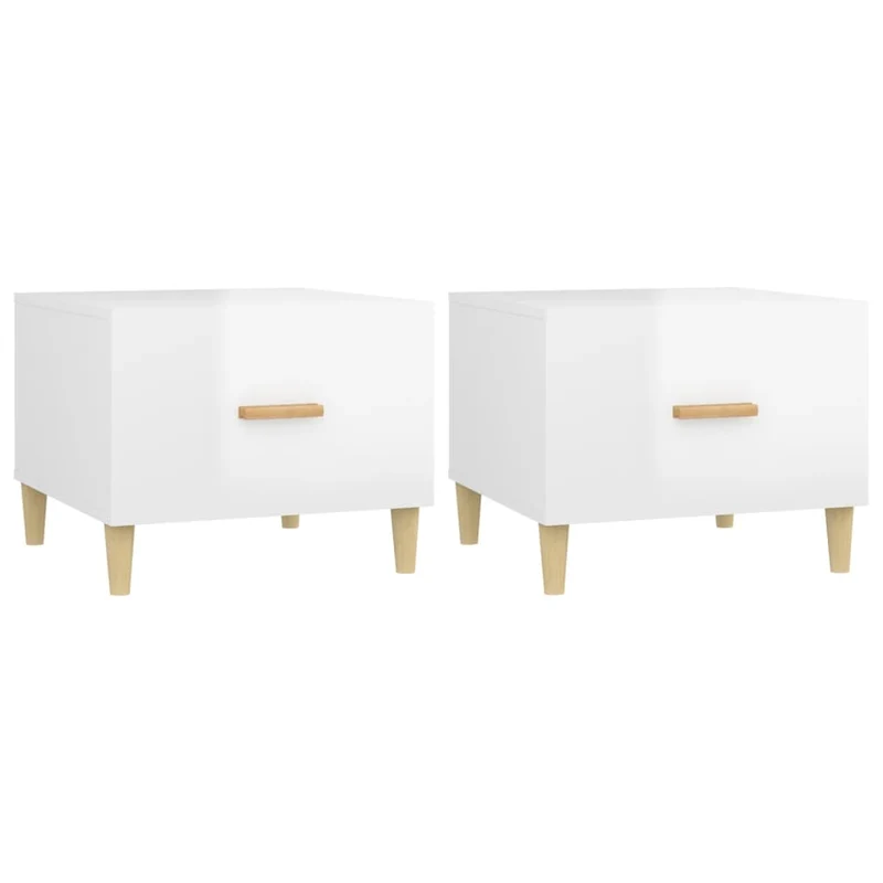 Lot de 2 tables basses tabls de chevet avec tiroir 50 x 50 x 40cm bois d'ingénierie blanc brillant DEC040327