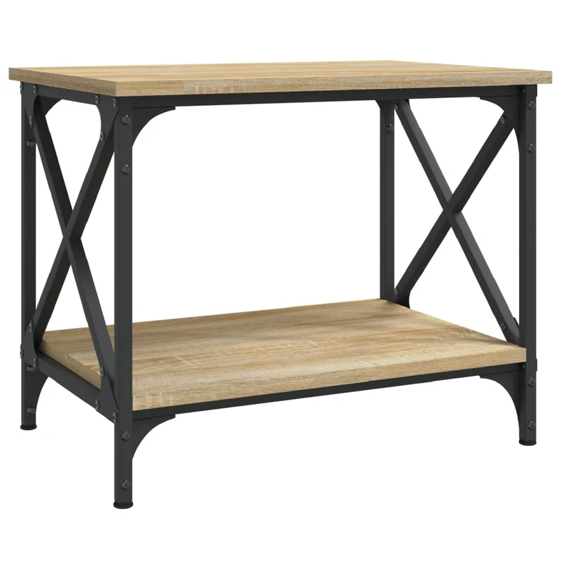 Table d'appoint avec étagère design industriel 55 x 38 x 45 cm bois d'ingénierie couleur chêne et acier DEC040279