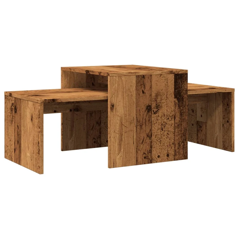 Lot de 2 tables d'appoint gigognes 100 x 48 x 40 cm bois d'ingénierie marron effet vieilli DEC040202