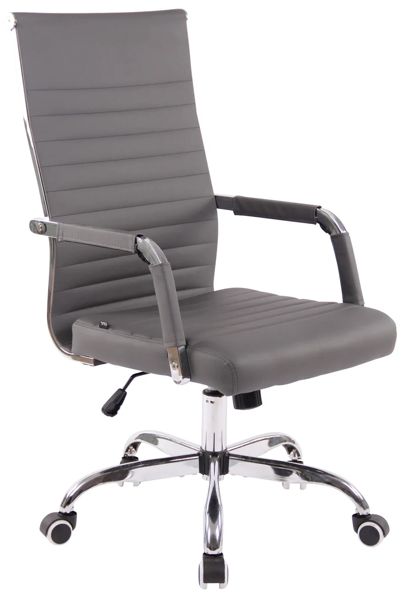 Fauteuil de bureau sur roulettes confortable hauteur réglable en synthétique gris cadre métal chromé BUR10572