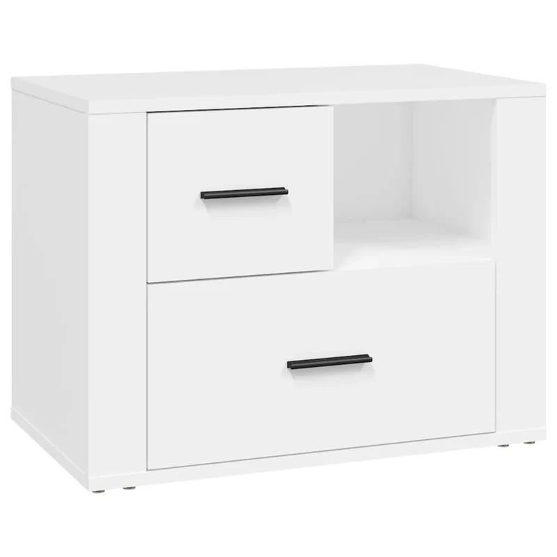 Table de chevet avec 2 tiroirs et un compartiment 60 x 36 x 45 cm bois d'ingénierie blanc DEC033426