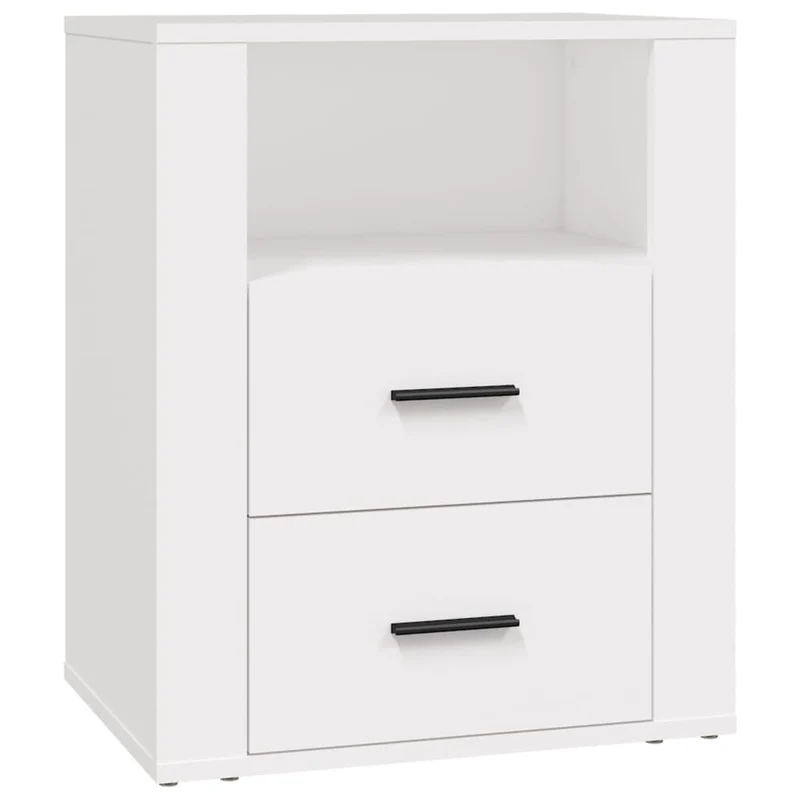 Table de chevet avec 2 tiroirs et un compartiment 50 x 36 x 60 cm bois d'ingénierie blanc DEC033420