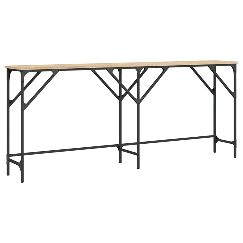 Table d'appoint design industriel 180 x 29 x 75 cm bois d'ingénierie couleur chêne et métal DEC031939