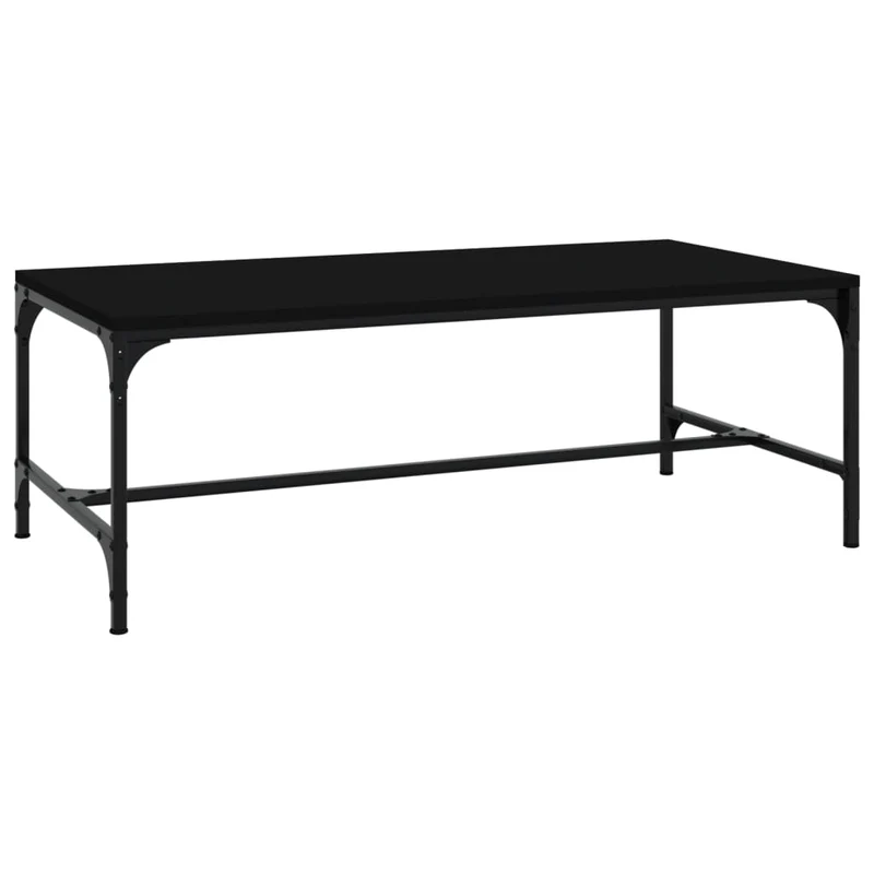Table basse design industriel 100 x 50 x 35 cm bois d'ingénierie noir et acier DEC039539