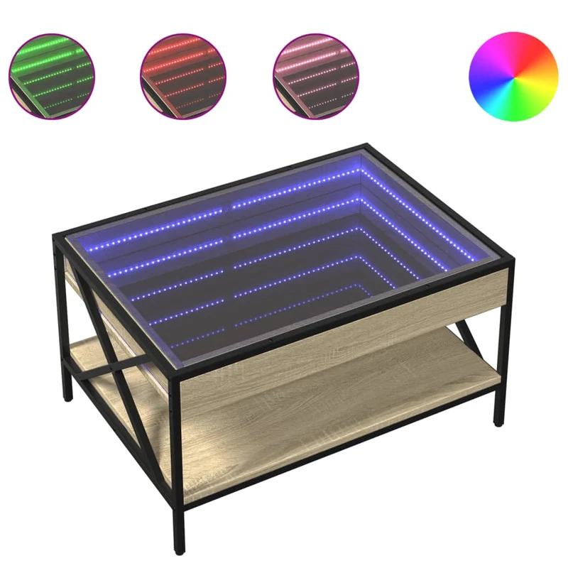 Table basse de salon avec étagère design moderne avec LED 70 x 50 x 38 cm bois d'ingénierie verre et métal DEC037485