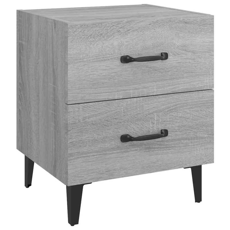Table de chevet avec deux tiroirs 40 x 35 x 47,5 cm bois d'ingénierie gris et métal DEC034609