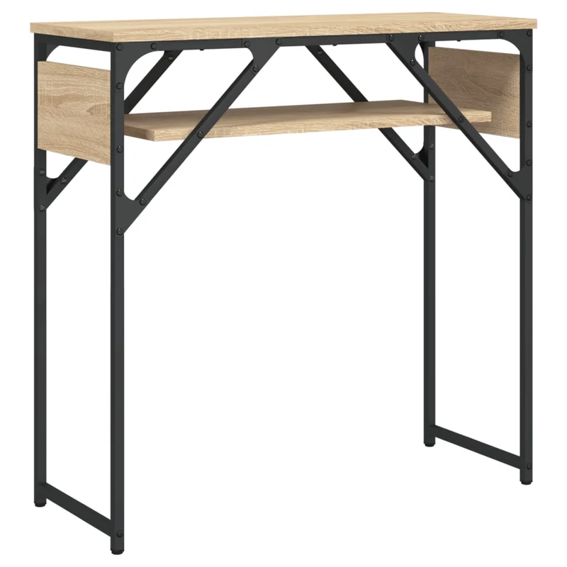 Table console avec étagère style industriel 75 x 30 x 75 cm bois d'ingénierie couleur chêne et métal DEC031648