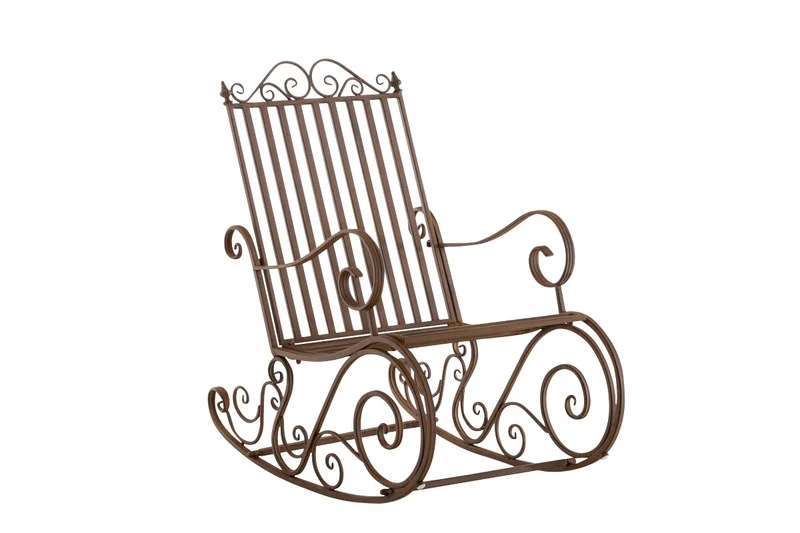 Chaise fauteuil à bascule rocking chair pour jardin en fer marron vieilli MDJ10101