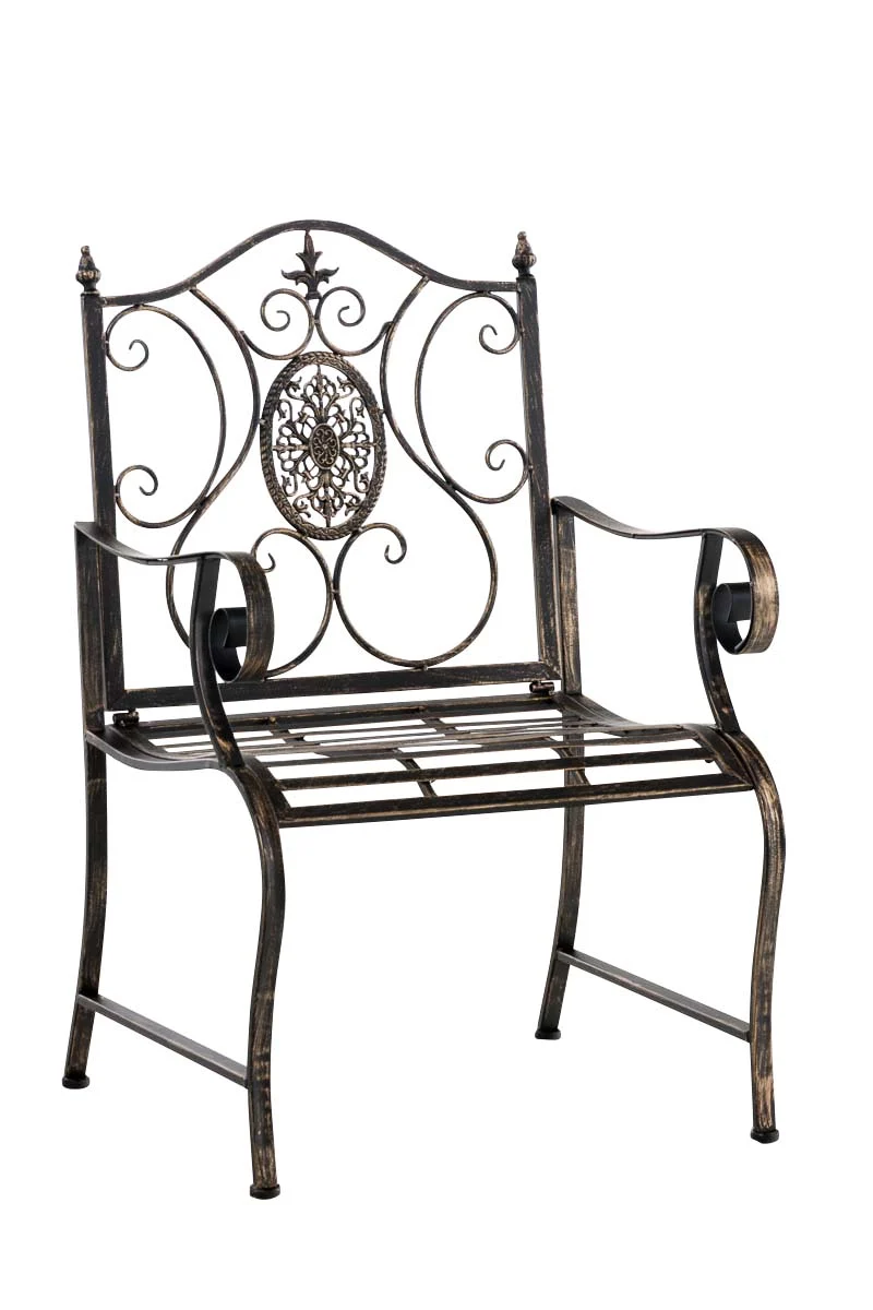 Chaise de jardin balcon terrasse avec accoudoirs design rustique en métal bronze 10_0003028