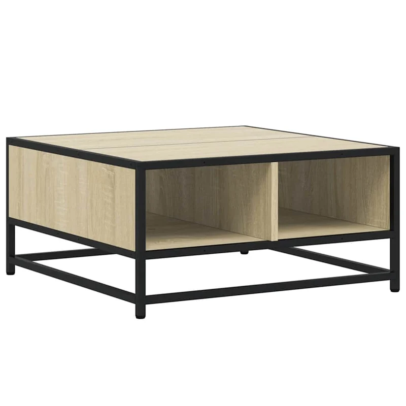 Table basse design industriel moderne 60,5 x 60,5 x 30cm bois d'ingénierie couleur chêne et métal DEC038970