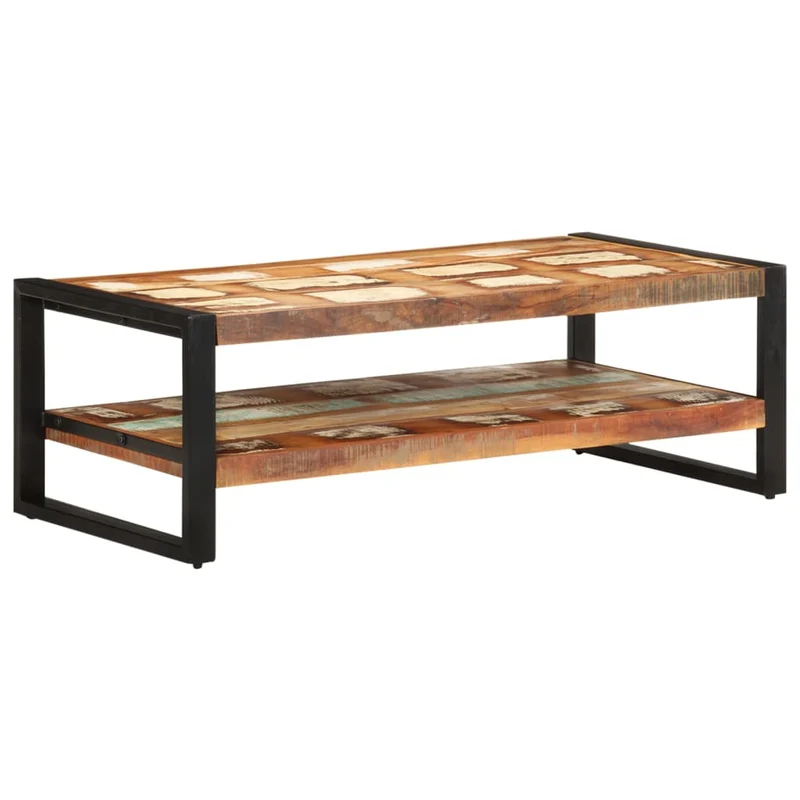 Table basse de salon design industriel 120 x 60 x 40 cm bois de récupération solide coloré DEC037021