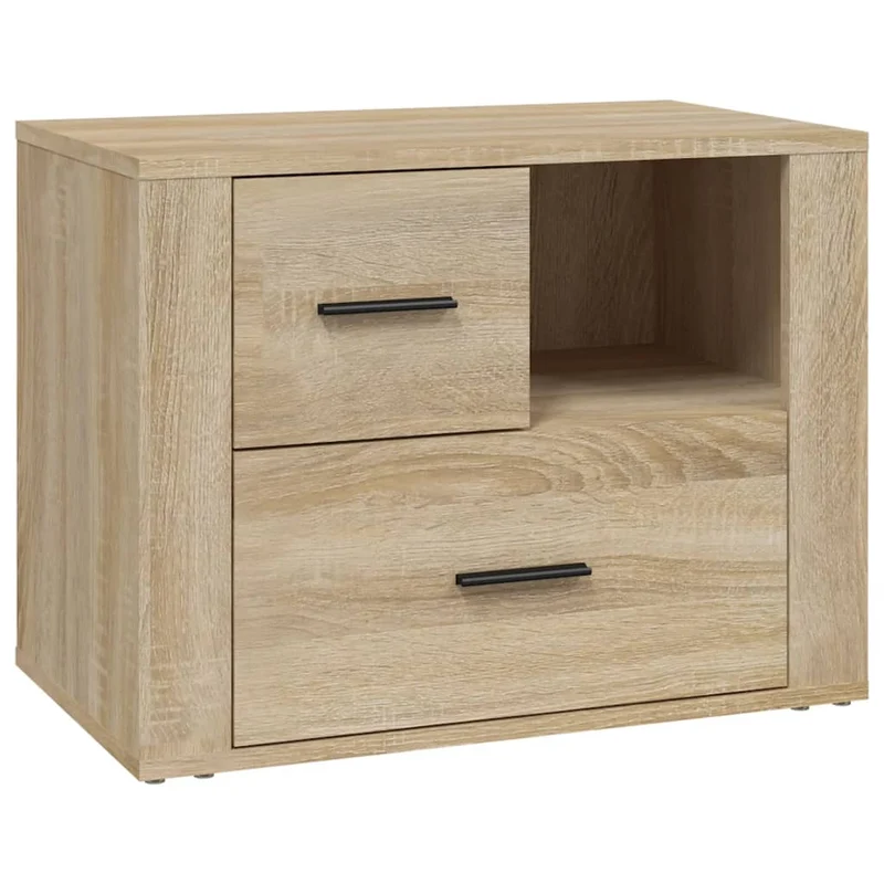 Table de chevet avec 2 tiroirs et un compartiment 60 x 36 x 45 cm bois d'ingénierie couleur chêne DEC033895