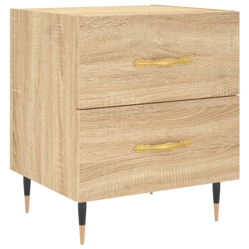 Table de chevet avec deux tiroirs 40 x 35 x 47,5 cm bois d’ingénierie couleur chêne et fer DEC033829