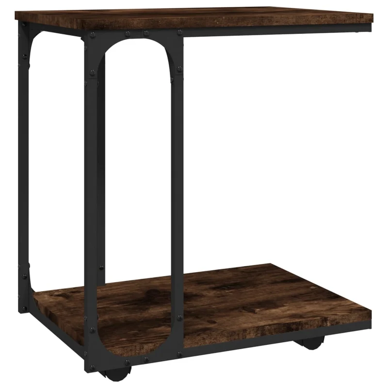 Table d'appoint console d'entrée meuble de salon sur roulettes 50 x 35 x 55,5 cm bois d'ingénierie marron et acier DEC032550