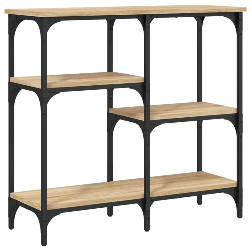 Table console avec étagères design industriel 80 x 29 x 75 cm bois d'ingénierie couleur chêne et métal DEC031962