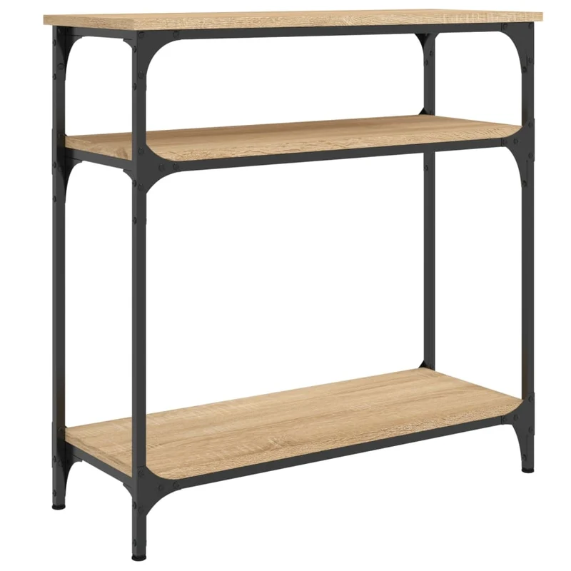 Table console avec étagères design industriel 75 x 29 x 75 cm bois d'ingénierie couleur chêne et métal DEC031950