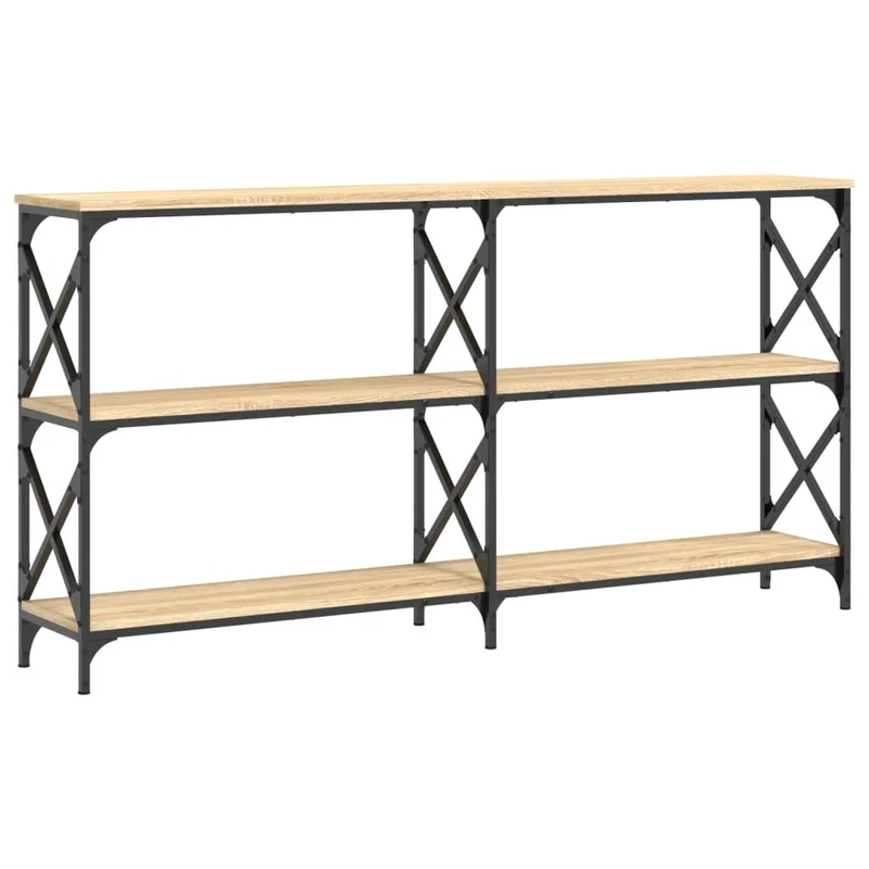Table console avec étagères design industriel 156 x 28 x 80,5 cm bois d'ingénierie couleur chêne et métal DEC031933