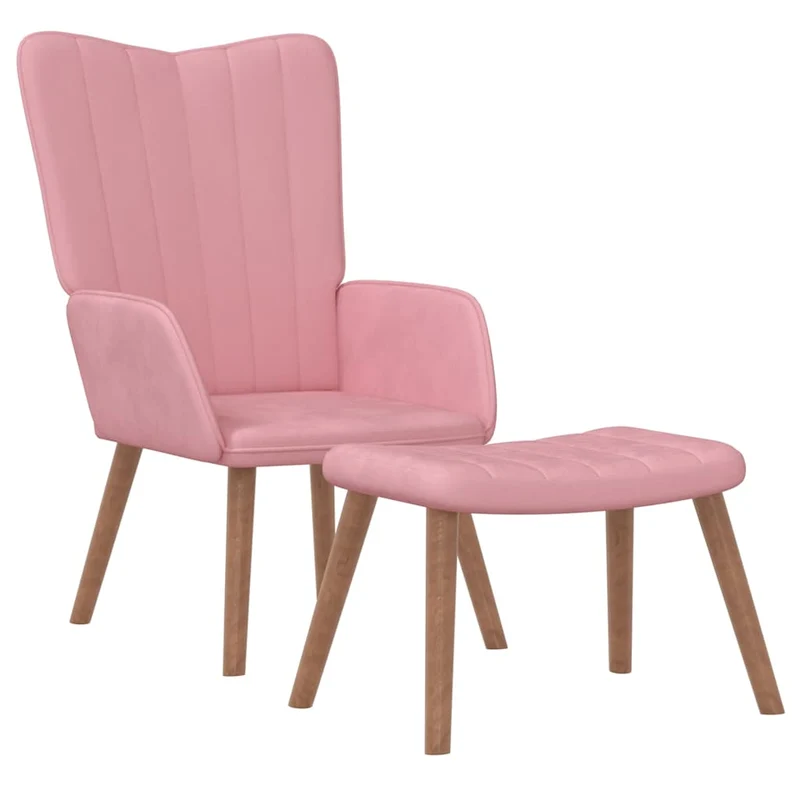 Fauteuil lounge chaise de canapé design moderne avec repose-pied en velours rose DEC026545