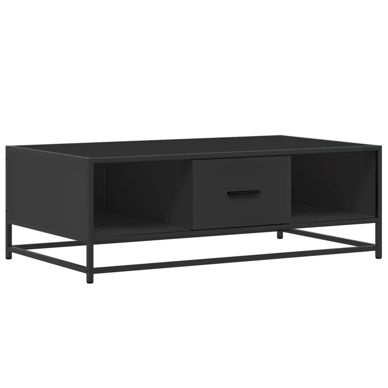 Table basse avec tiroir design moderne et contemporaine 100 x 57 x 35 cm bois d'ingénierie et métal noir DEC039579