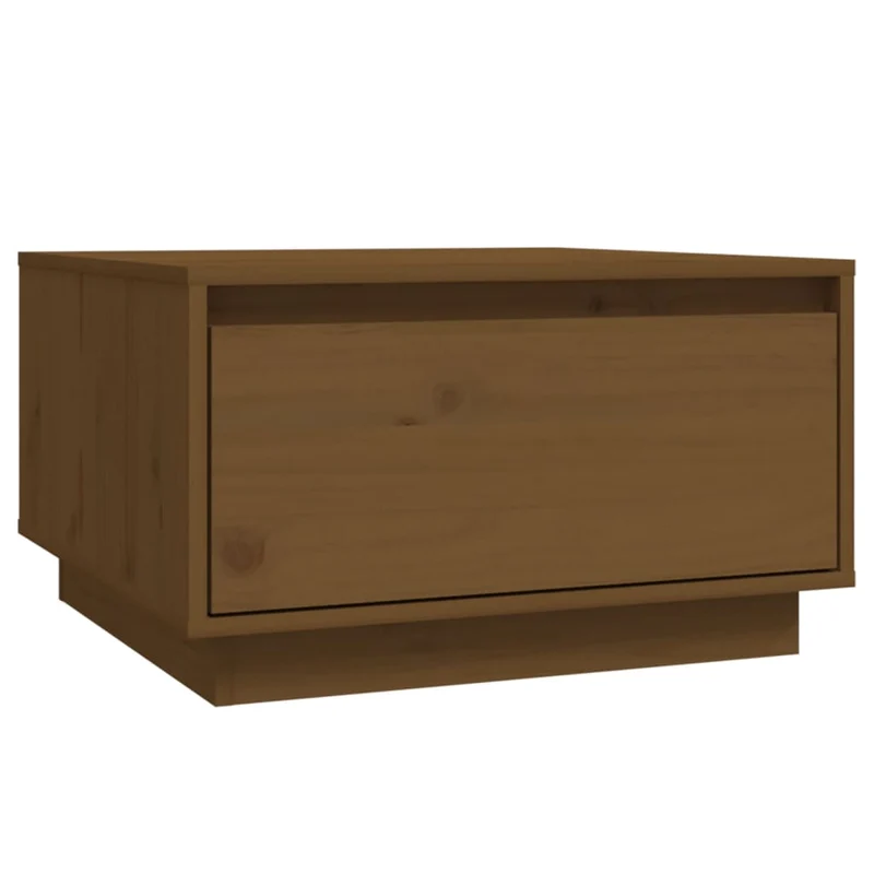 Table basse avec tiroir design intemporel 55 x 56 x 32 cm bois massif de pin couleur marron miel DEC039486