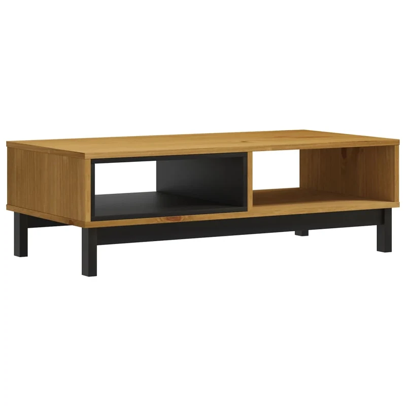 Table basse avec deux compartiments design moderne et contemporaine 100 x 50 x 32,5 cm bois de pin massif marron et noir DEC039134