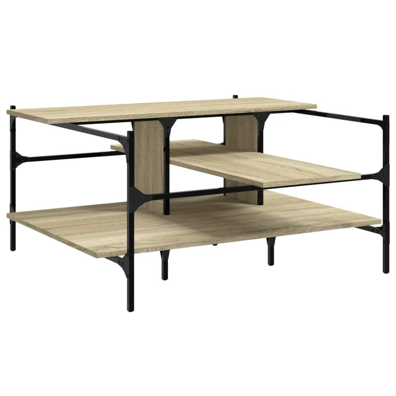 Table basse avec étagères design industriel 100 x 100 x 48,5 cm bois d'ingénierie couleur chêne et acier DEC038840
