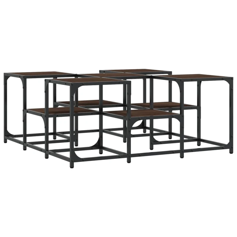 Table basse avec étagères design industriel 91 x 91 x 40 cm bois d'ingénierie marron et métal DEC038831