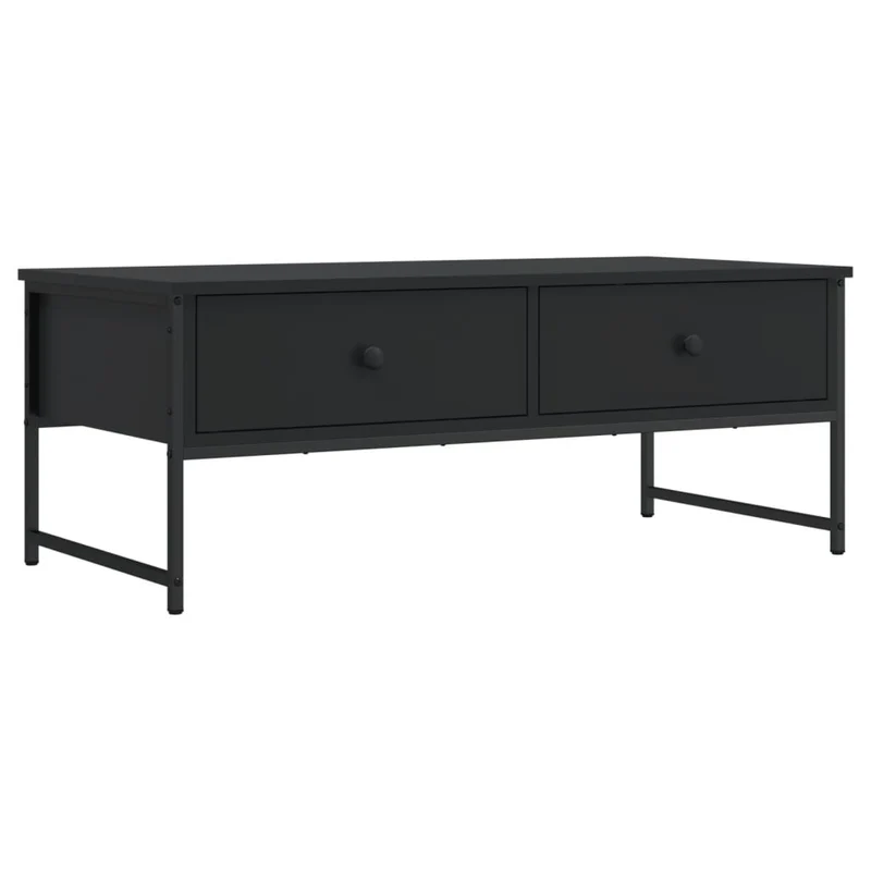 Table basse avec tiroirs design moderne et contemporaine 101 x 49 x 39,5 cm bois d'ingénierie noir et métal DEC039582