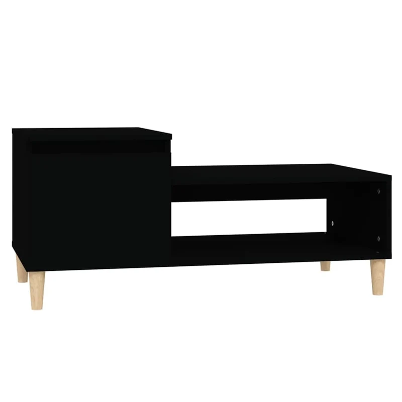 Table basse avec compartiment et étagère design moderne et contemporaine 100 x 50 x 45 cm bois d'ingénierie noir DEC039560