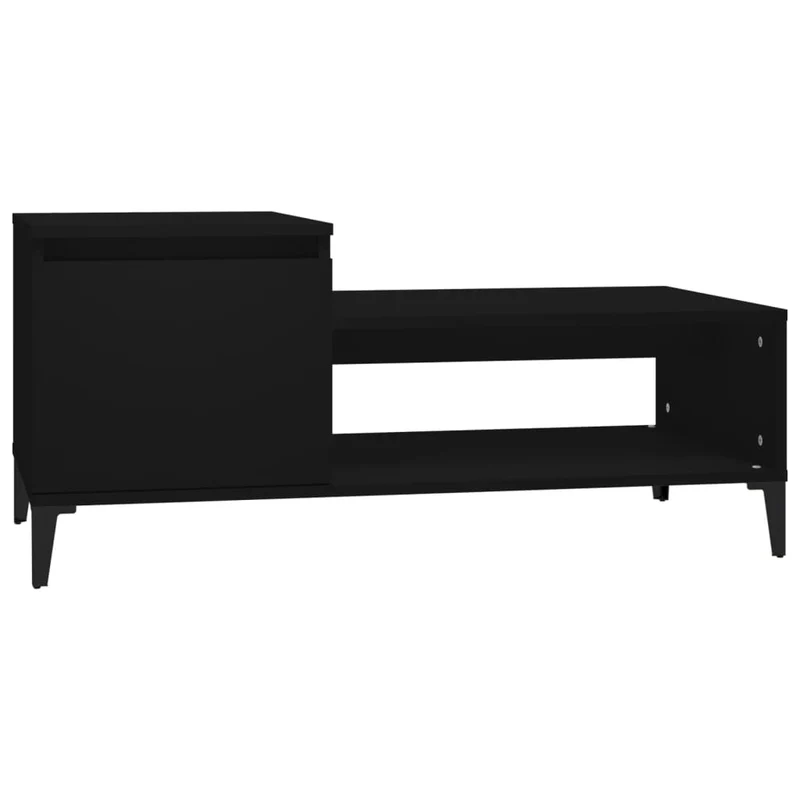 Table basse compartiment et étagère design moderne et contemporaine 100 x 50 x 45 cm bois d'ingénierie noir et métal DEC039559