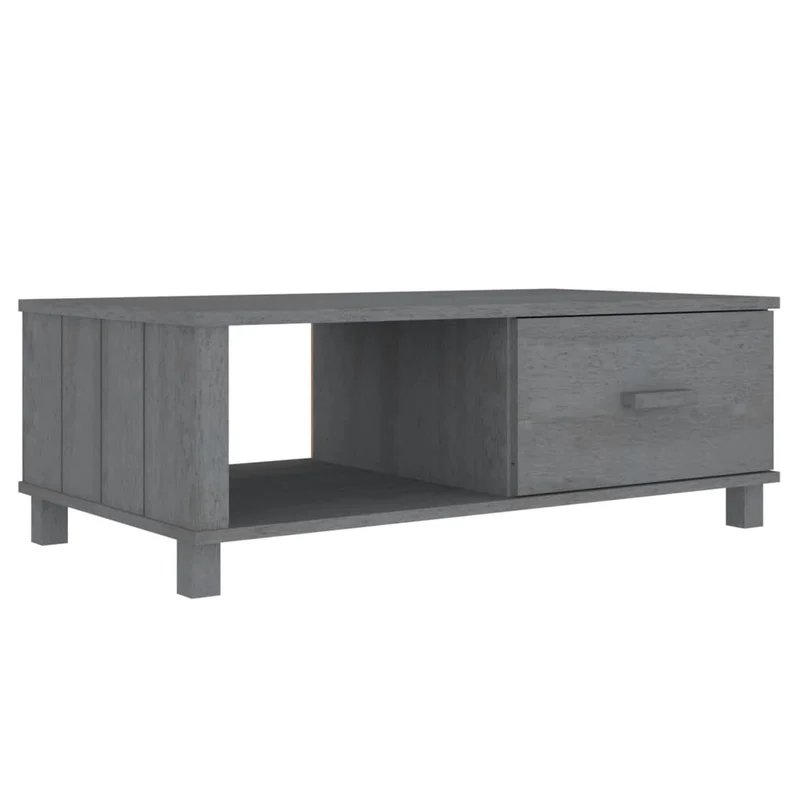 Table basse avec tiroir et d'un compartiment design moderne 100 x 55 x 35 cm bois massif de pin MDF gris DEC039423