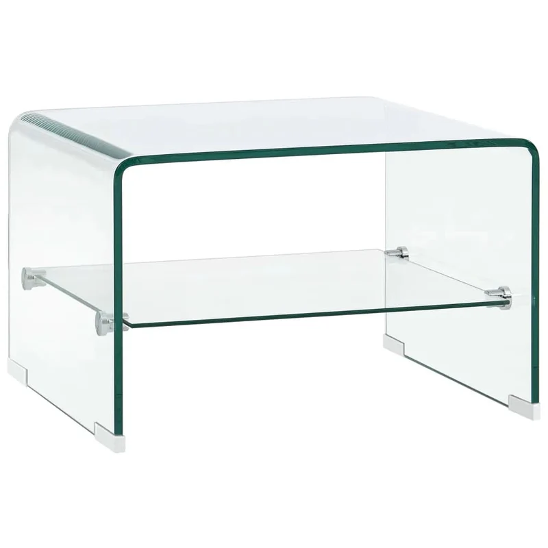 Table basse avec étagère design moderne et contemporaine 50 x 45 x 33 cm Verre trempé Transparent DEC039087