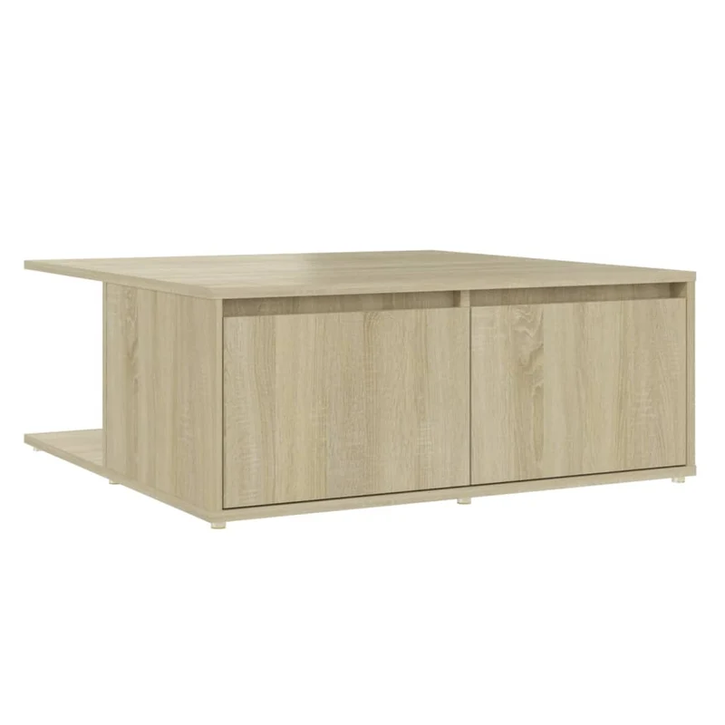 Table basse avec compartiments de rangement design moderne et contemporaine 80 x 80 x 31 cm bois d'ingénierie couleur chêne DEC039004