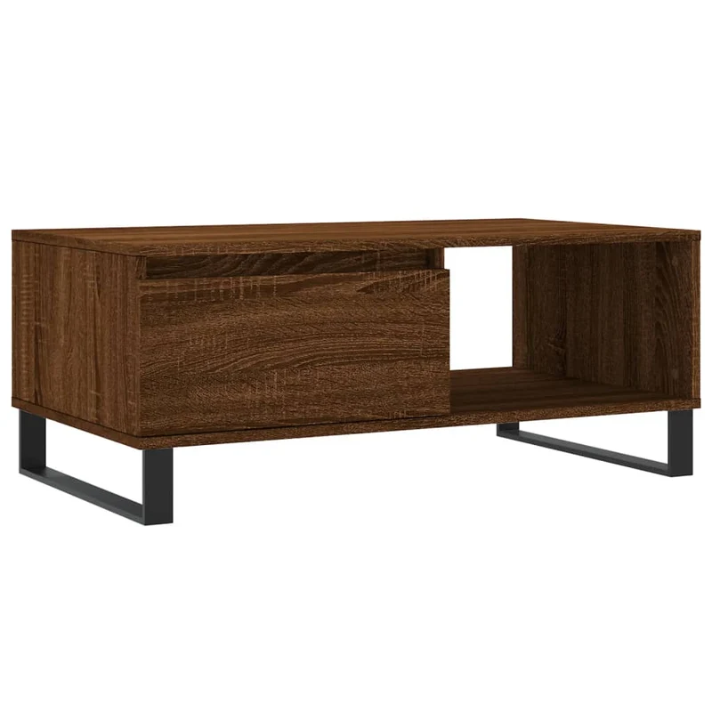 Table basse avec tiroir design moderne et contemporaine 90 x 50 x 36,5 cm bois d'ingénierie marron et métal DEC038792