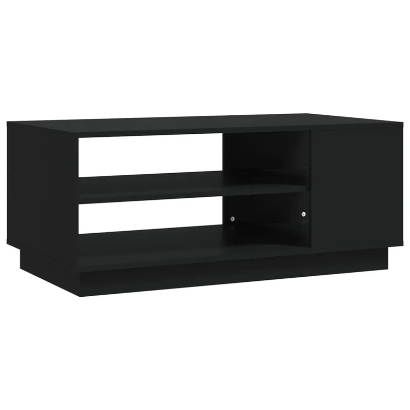 Table basse avec étagères design moderne et contemporaine 102 x 55 x 43 cm bois d'ingénierie noir DEC039614