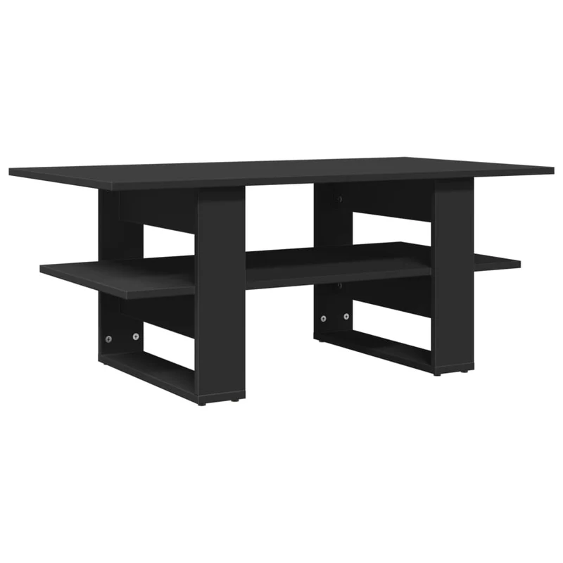 Table basse avc étagères design moderne et contemporaine 102 x 55 x 42 cm bois d'ingénierie noir DEC039611