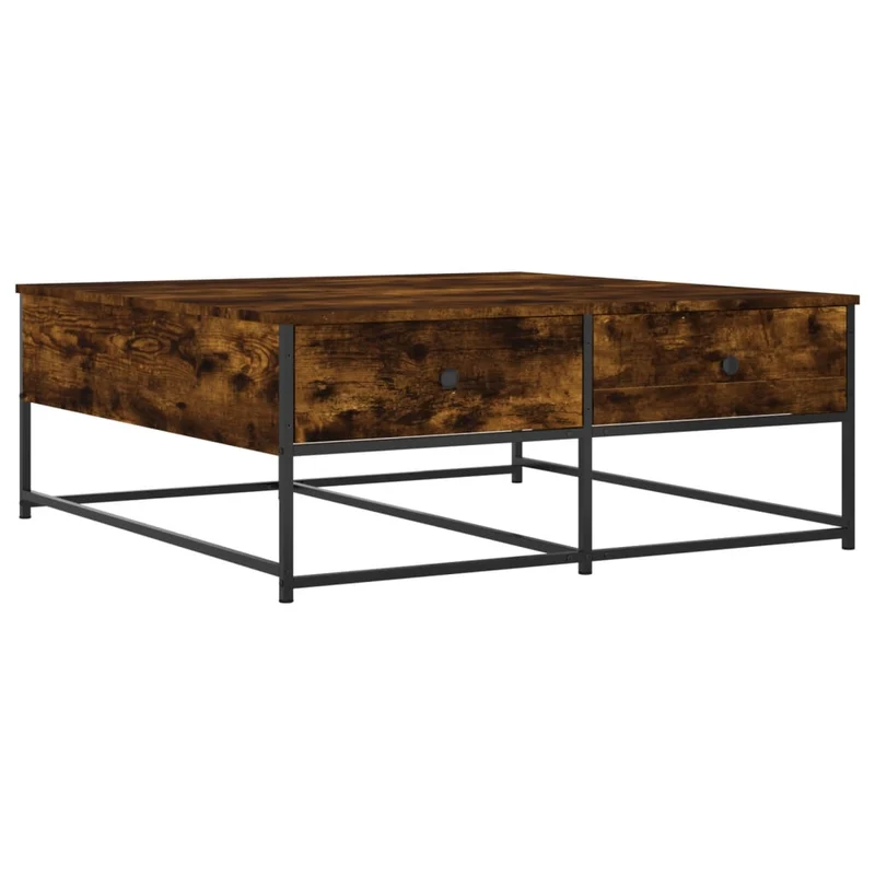 Table basse avec 2 tiroirs design industriel 100 x 99 x 40 cm bois d'ingénierie marron et métal DEC038351