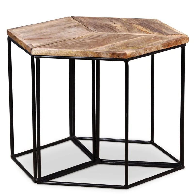 Table basse modulaire avec 3 petites tables design moderne et contemporaine bois de manguier et fer 56 x 48 x 40 cm DEC038237